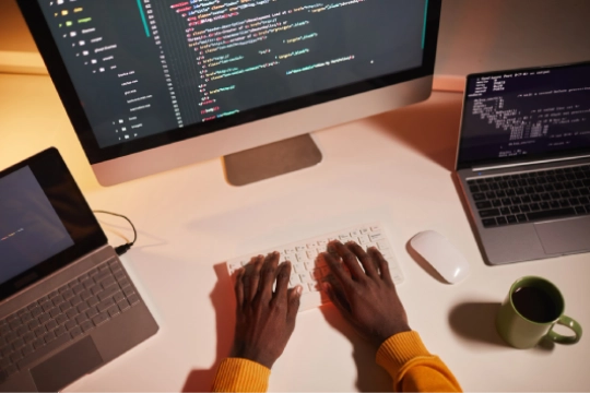man working on a web development project